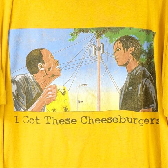 Menace II Society Cheeseburgers Graphic T Shirt Mens XL Yellow Movie Quote Tee - Picture 2 of 5